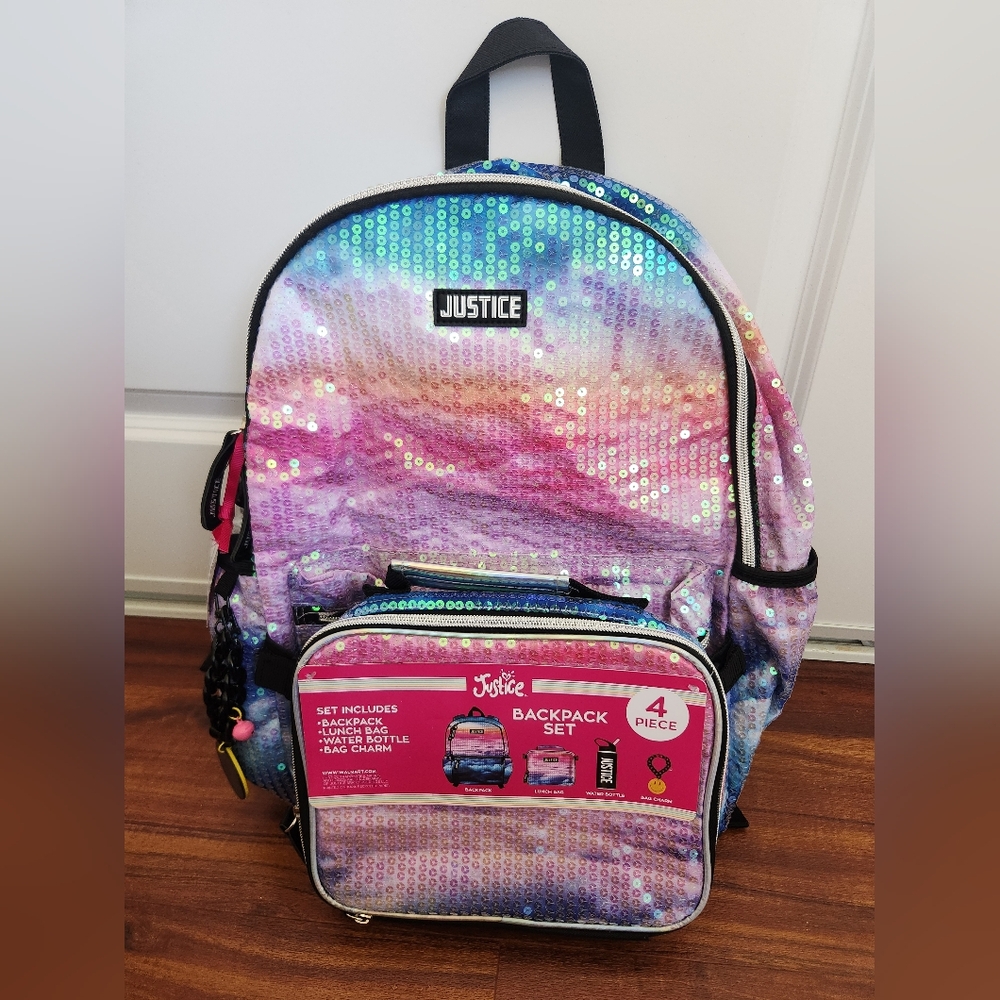 Justice Multicolor Sequin Kids Backpack Set